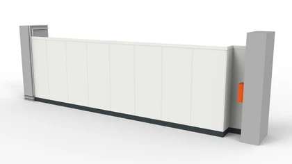 Modulare Stellwand zwischen Betronpfeilern Modulare Stellwand zwischen Betronpfeilern mit einer Umbauung der Haustechnik