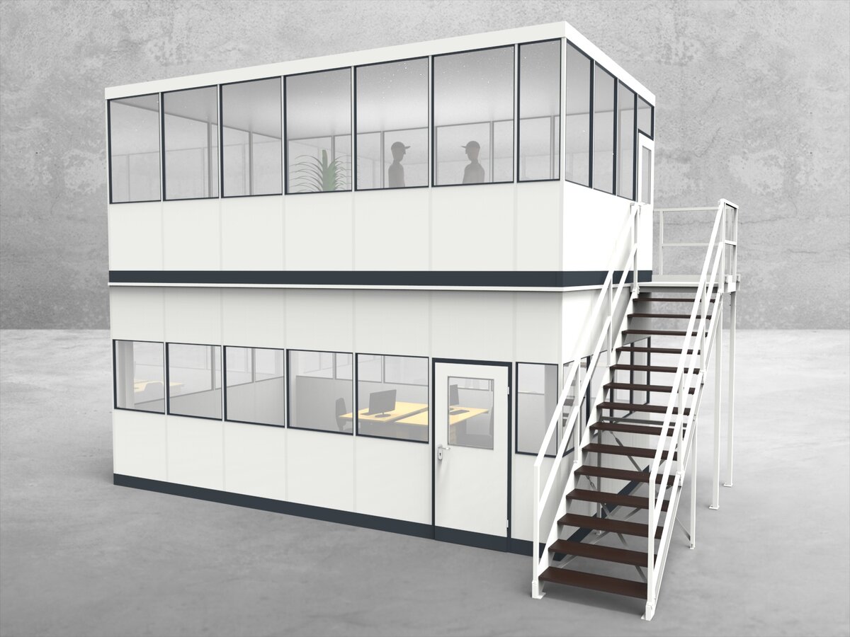 Aussenansicht für Hallenbüro als Doppelstock 4-seitig 6,50 x 4,00 m System RS 45 von Becker Raumsysteme - Artikel HD4-6540