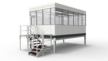 Meisterbüro, Lagerbüro aus vorgefertigten Bauteilen Meisterbüro, Lagerbüro für die Industrie aus modularen Bauteilen in einer Lagerhalle