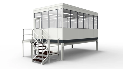 Meisterbüro, Lagerbüro aus vorgefertigten Bauteilen Meisterbüro, Lagerbüro für die Industrie aus modularen Bauteilen in einer Lagerhalle