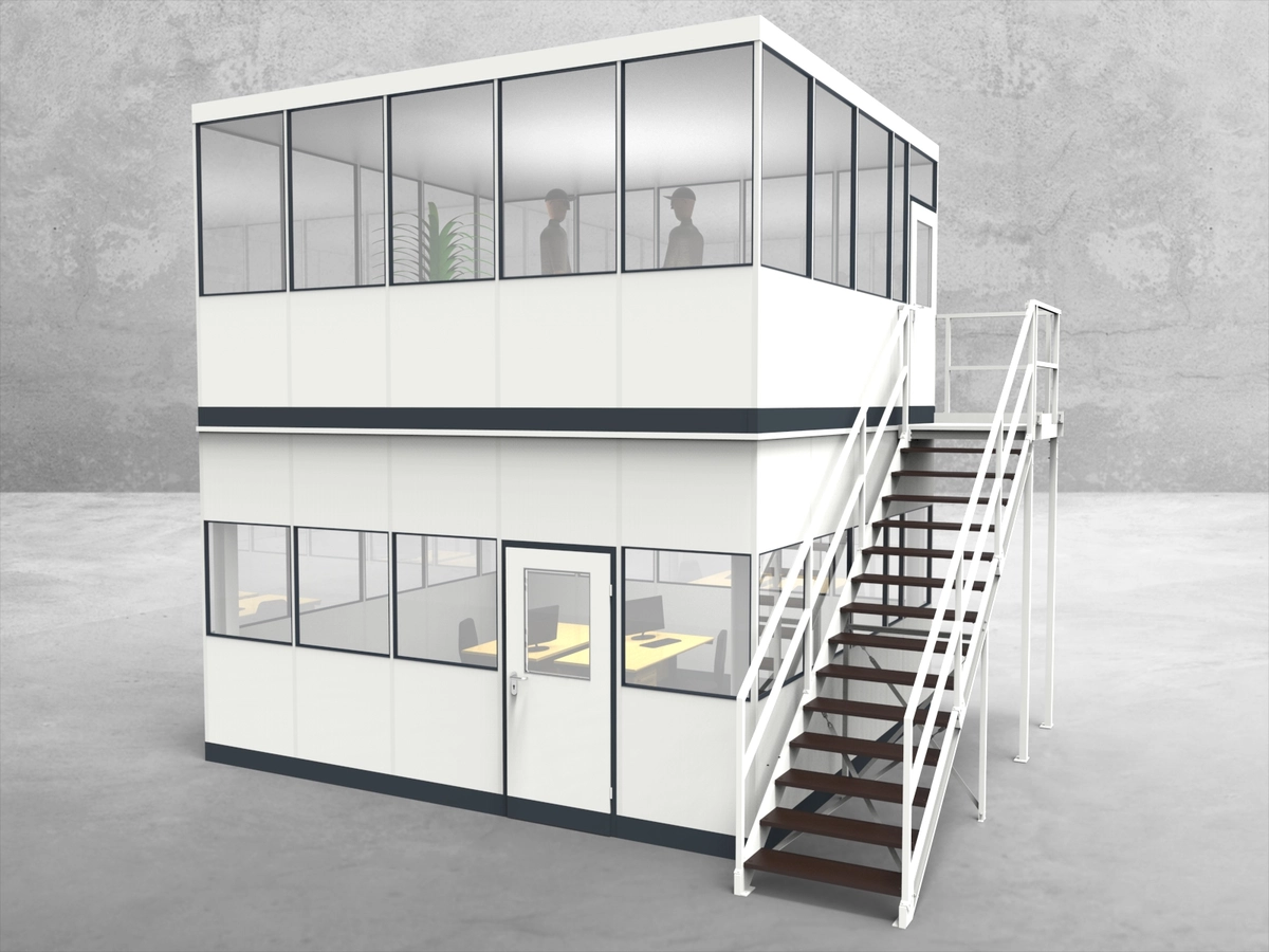 Aussenansicht für Hallenbüro als Doppelstock 4-seitig 5,00 x 4,50 m System RS 45 von Becker Raumsysteme - Artikel HD4-5045