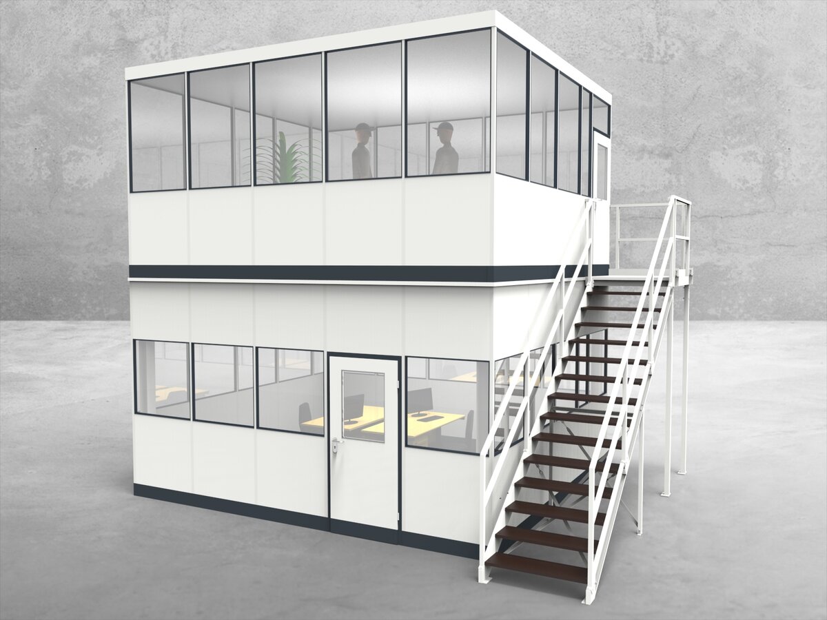 Aussenansicht für Hallenbüro als Doppelstock 4-seitig 5,00 x 4,50 m System RS 45 von Becker Raumsysteme - Artikel HD4-5045