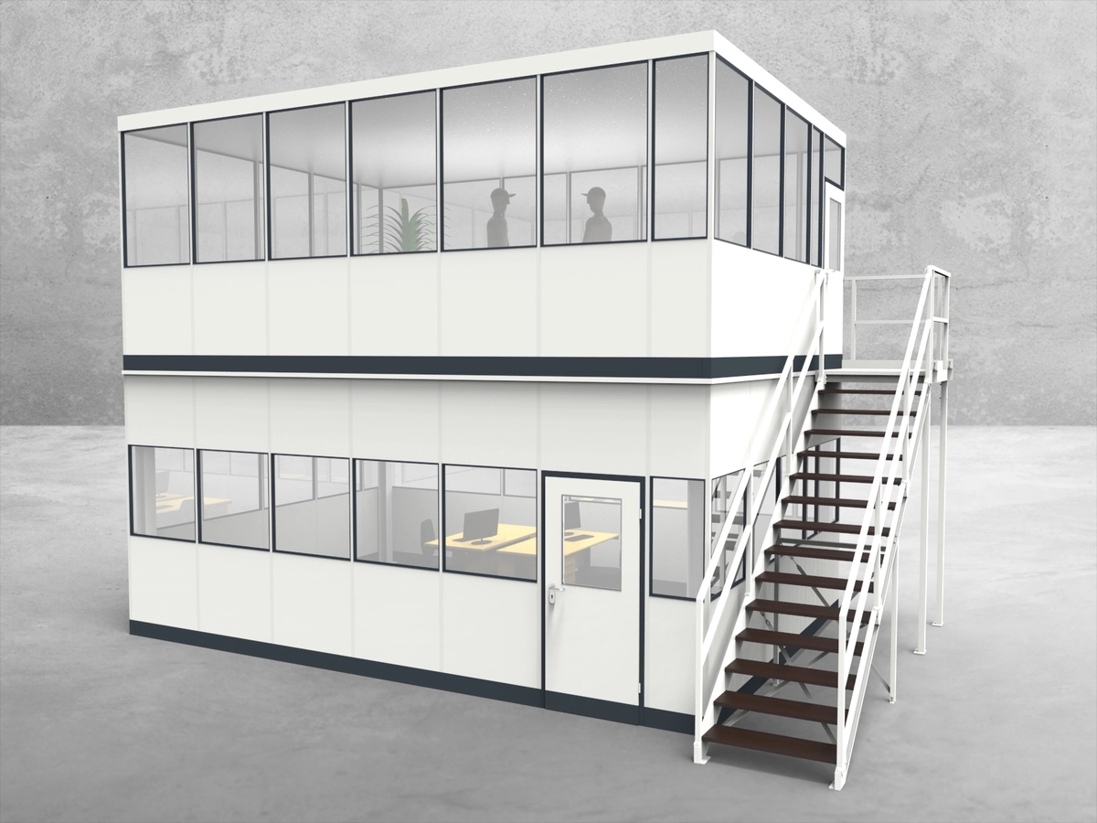 Aussenansicht für Hallenbüro als Doppelstock 4-seitig 6,50 x 4,50 m System RS 45 von Becker Raumsysteme - Artikel HD4-6545