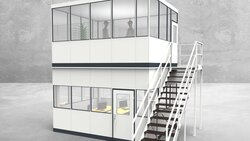 Hallenbüro als Doppelstock 4-seitig 4,50 x 3,50 m - Aussenansicht (HD4-4535) Aussenansicht für Hallenbüro als Doppelstock 4-seitig 4,50 x 3,50 m System RS 45 von Becker Raumsysteme - Artikel HD4-4535