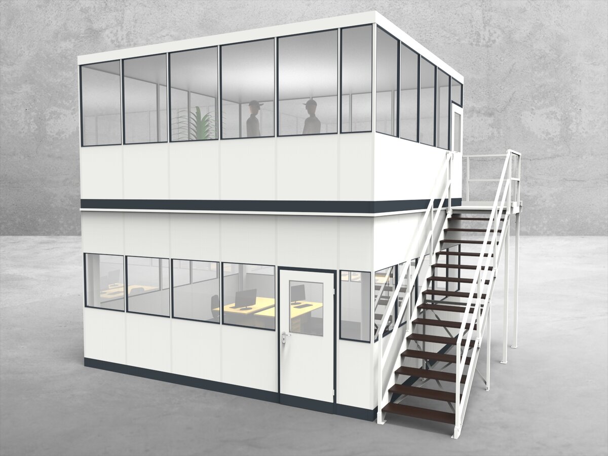 Aussenansicht für Hallenbüro als Doppelstock 4-seitig 5,50 x 5,00 m System RS 45 von Becker Raumsysteme - Artikel HD4-5550