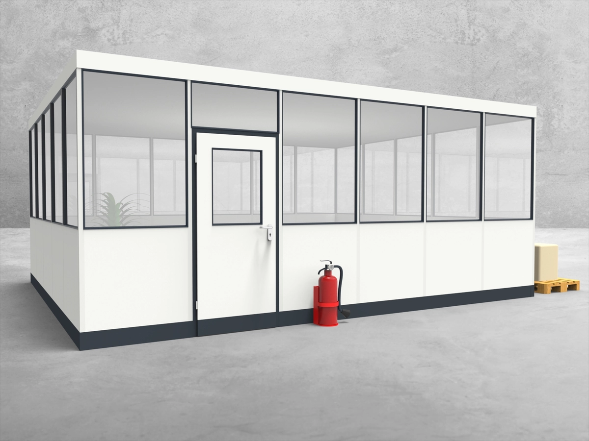 Aussenansicht für Hallenbüro 4-seitig 6,00 x 5,00 m System RS 45 von Becker Raumsysteme - Artikel HB4-6050