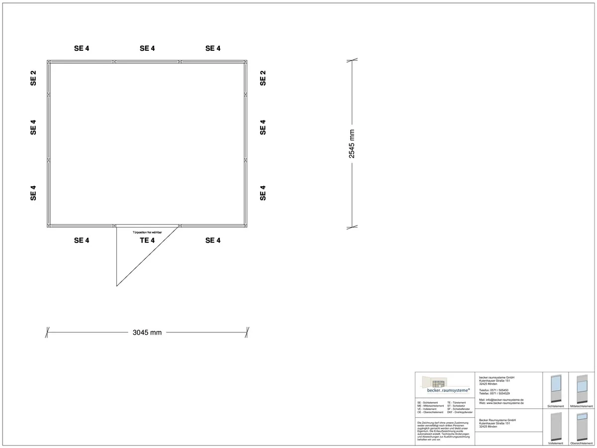 Zeichnung für M System RS 45 von Becker Raumsysteme - Artikel HM4-3025