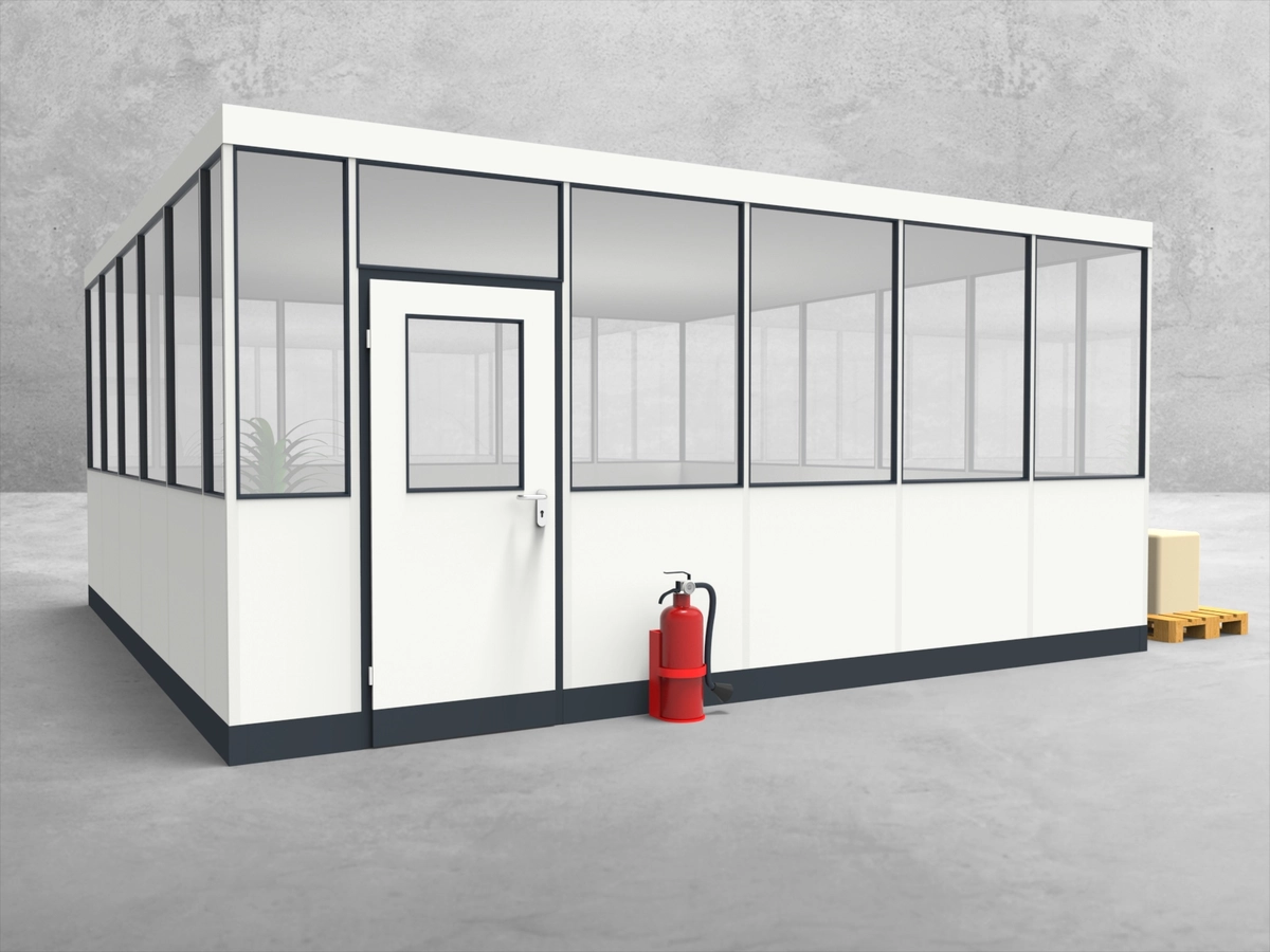 Aussenansicht für Hallenbüro 4-seitig 5,50 x 5,50 m System RS 45 von Becker Raumsysteme - Artikel HB4-5555