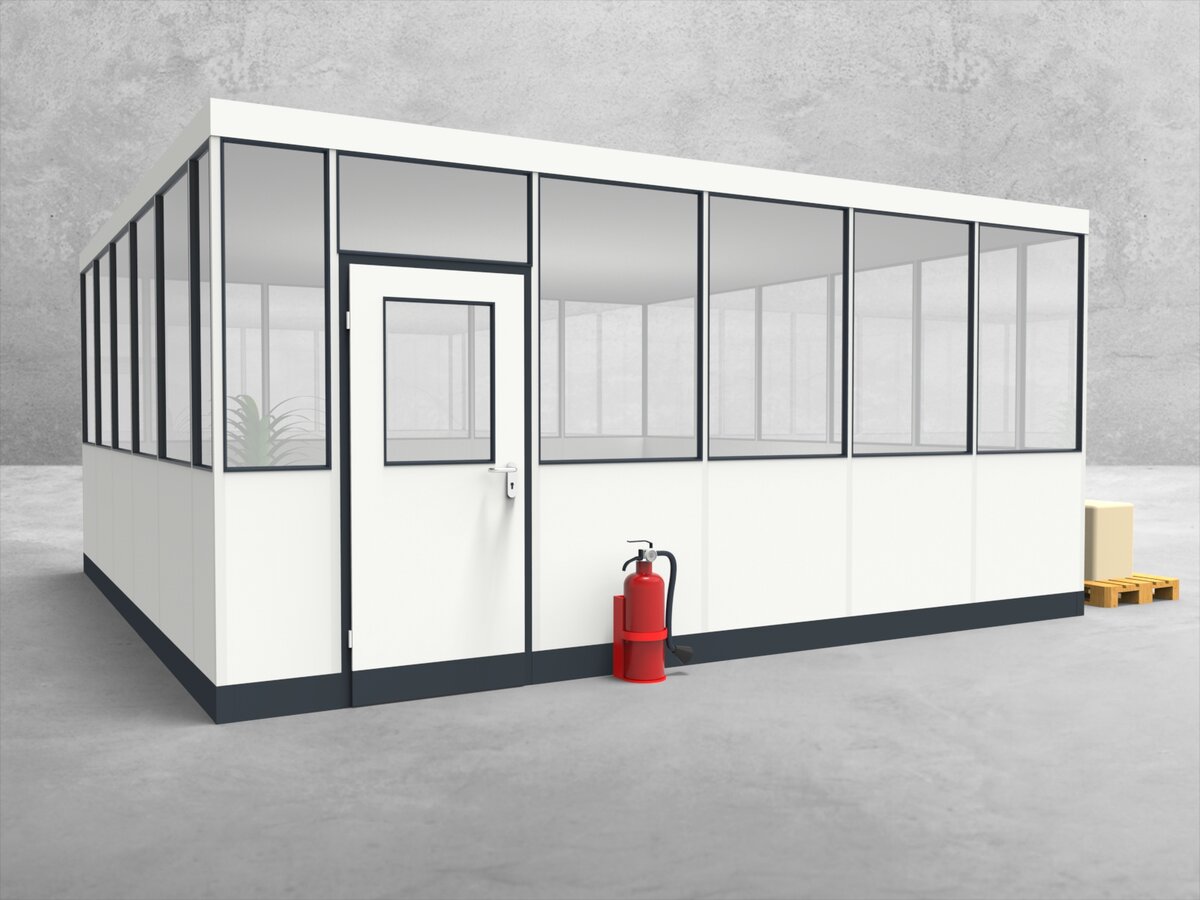 Aussenansicht für Hallenbüro 4-seitig 5,50 x 5,50 m System RS 45 von Becker Raumsysteme - Artikel HB4-5555