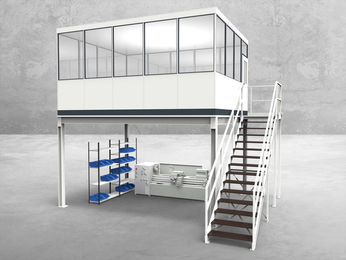 Aussenansicht für Hallenbüro auf Stahlbau 4-seitig 5,00 x 4,00 m System RS 45 von Becker Raumsysteme - Artikel HS4-5040