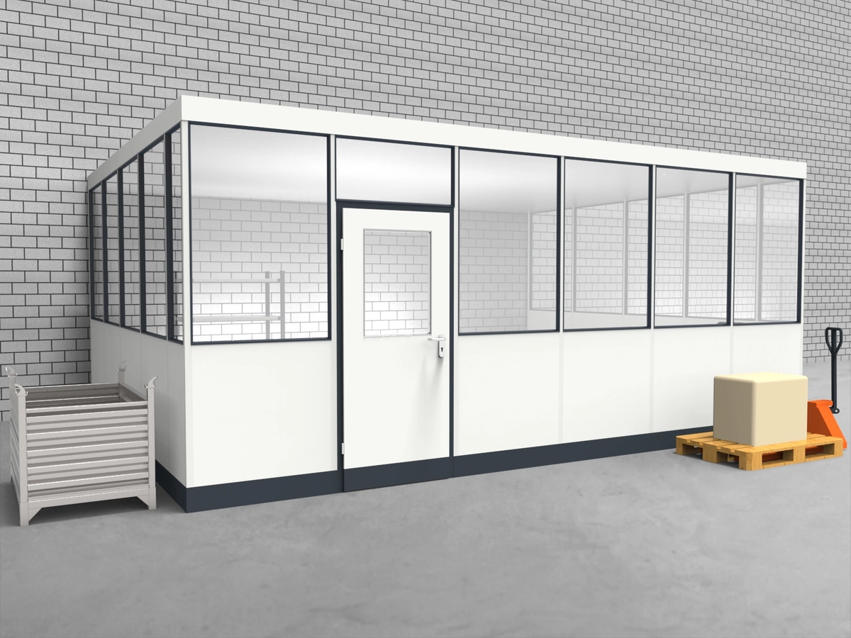 Aussenansicht für Hallenbüro 3-seitig 6,00 x 4,50 m System RS 45 von Becker Raumsysteme - Artikel HB3-6045