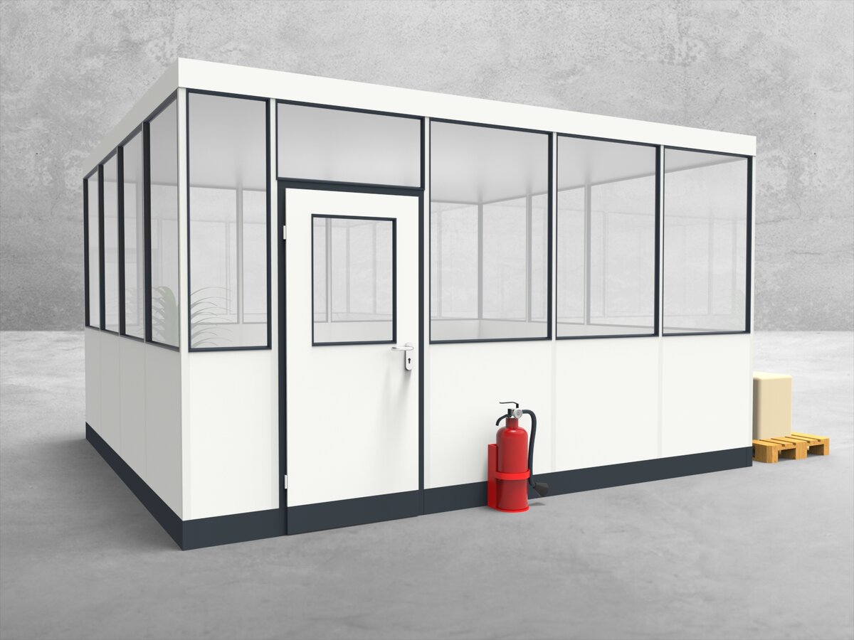 Aussenansicht für Hallenbüro 4-seitig 4,50 x 4,00 m System RS 45 von Becker Raumsysteme - Artikel HB4-4540