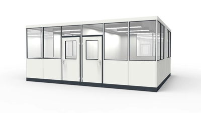 Hallenbüro, Betriebsbüro aus vorgefertigten Bauteilen Hallenbüro, Betriebsbüro für die Industrie aus modularen Bauteilen in einer Lagerhalle