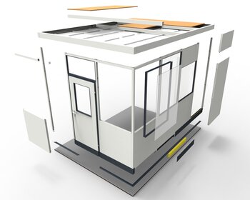 Einzelteile als Explosionszeichnung vom Hallenbüro