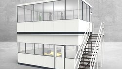 Aussenansicht für Hallenbüro als Doppelstock 4-seitig 6,00 x 4,00 m System RS 45 von Becker Raumsysteme - Artikel HD4-6040