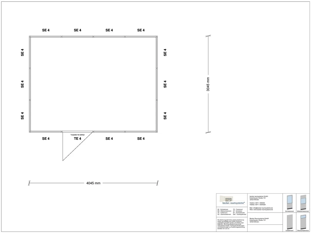Deckenkonstruktion für Hallenbüro 4-seitig 2,50 x 2,00 m System RS 45 von Becker Raumsysteme - Artikel HB4-2520