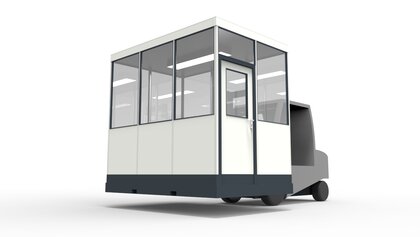 Mobiles Hallenbüro modular errichtet in einer Industriehalle Mobiles Hallenbüro in Produktionshalle oder Fabrik zur Unterteilung der einzelnen Bereiche