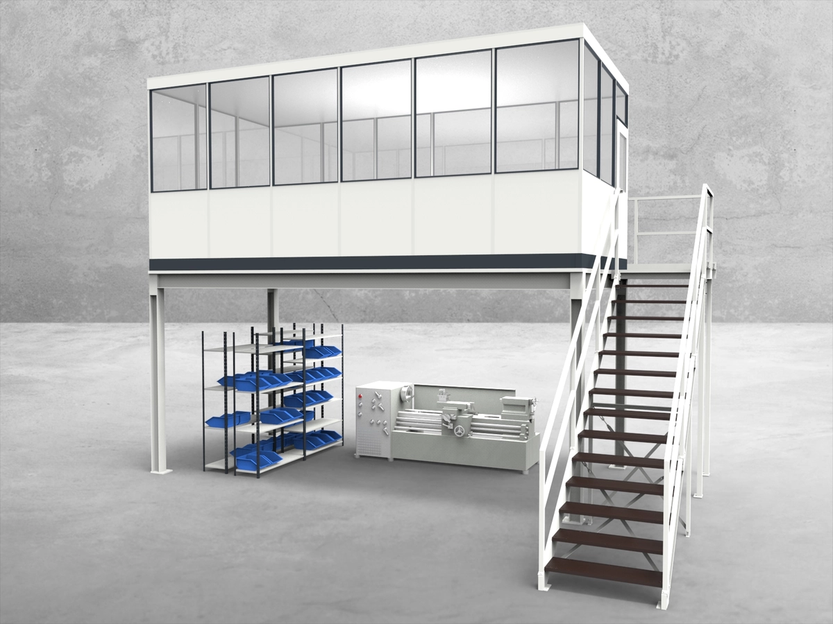 Aussenansicht für Hallenbüro auf Stahlbau 4-seitig 6,00 x 3,00 m System RS 45 von Becker Raumsysteme - Artikel HS4-6030