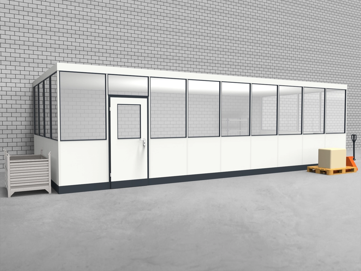 Aussenansicht für Hallenbüro 3-seitig 9,00 x 4,00 m System RS 45 von Becker Raumsysteme - Artikel HB3-9040