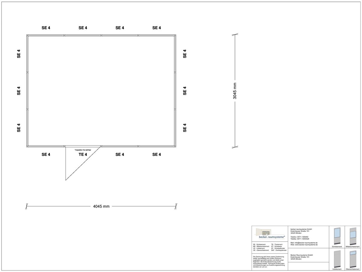 Zeichnung für M System RS 45 von Becker Raumsysteme - Artikel HM4-4030