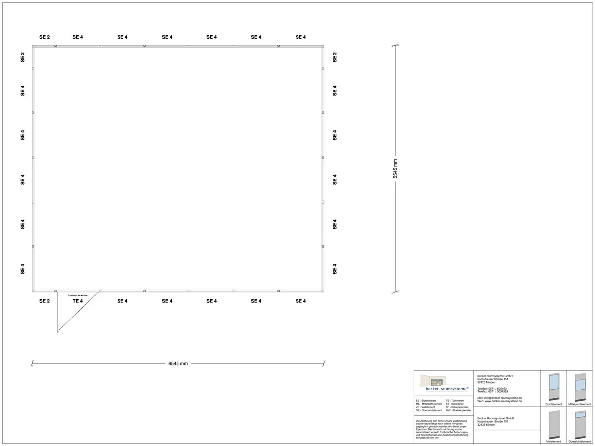 Aussenansicht für Stellwand 4-seitig 3,50 x 3,00 m System RS 45 von Becker Raumsysteme - Artikel SW4-3530