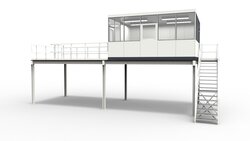 Hallenbüro auf Bühne für die Industrie Hallenbüro auf Bühne in Produktionshalle oder Fabrik zur Unterteilung der einzelnen Bereiche