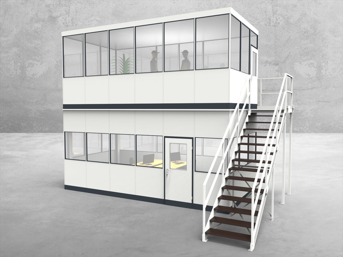 Aussenansicht für Hallenbüro als Doppelstock 4-seitig 6,00 x 3,00 m System RS 45 von Becker Raumsysteme - Artikel HD4-6030