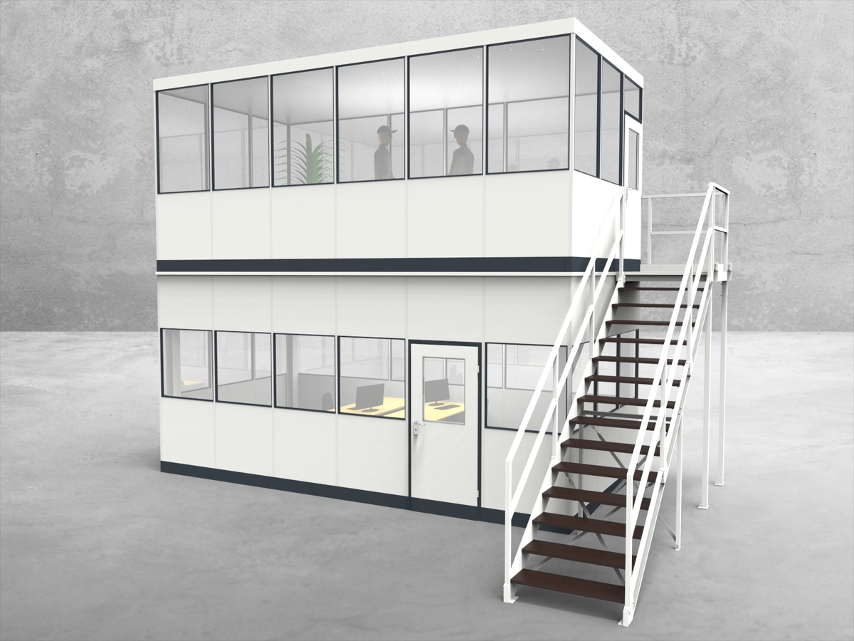 Aussenansicht für Hallenbüro als Doppelstock 4-seitig 6,00 x 3,00 m System RS 45 von Becker Raumsysteme - Artikel HD4-6030