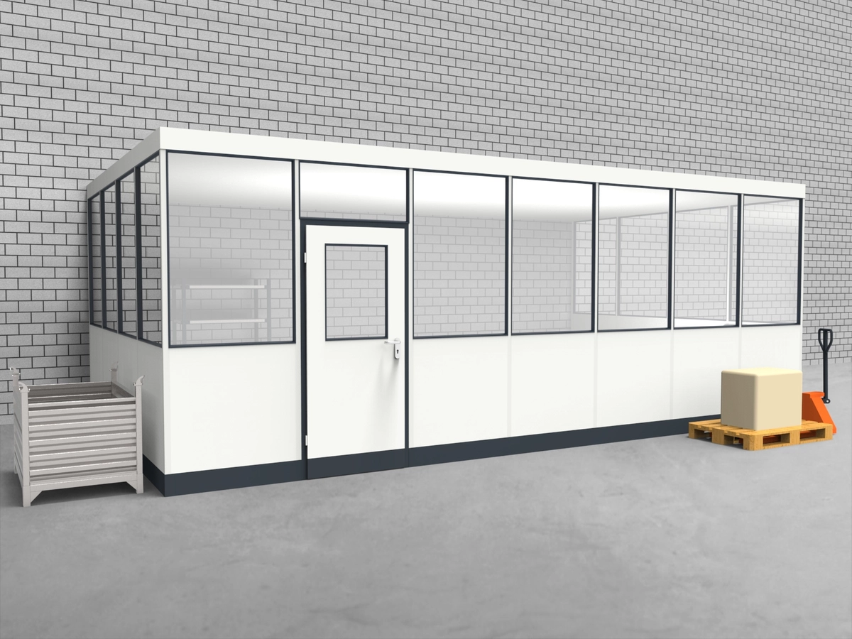 Aussenansicht für Hallenbüro 3-seitig 7,00 x 4,00 m System RS 45 von Becker Raumsysteme - Artikel HB3-7040