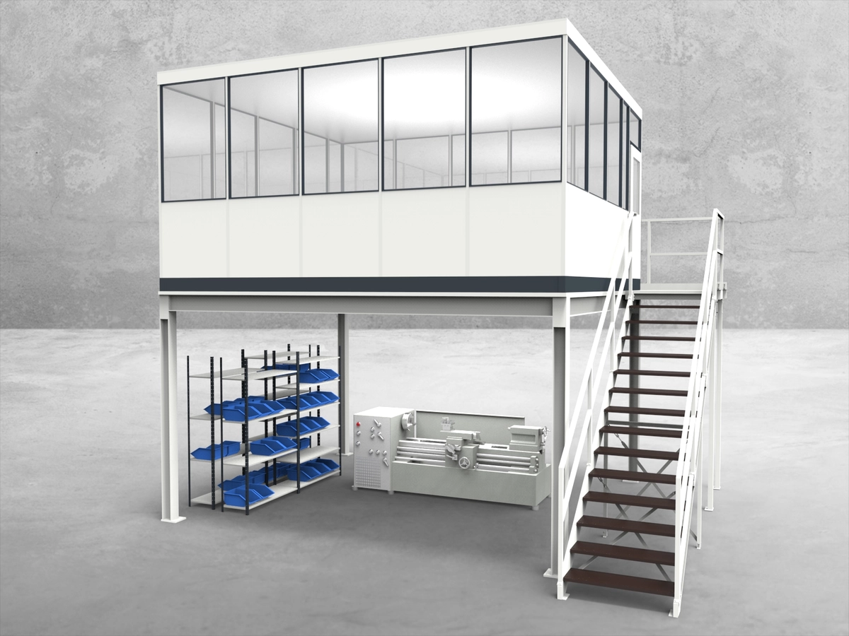 Aussenansicht für Hallenbüro auf Stahlbau 4-seitig 5,00 x 4,50 m System RS 45 von Becker Raumsysteme - Artikel HS4-5045