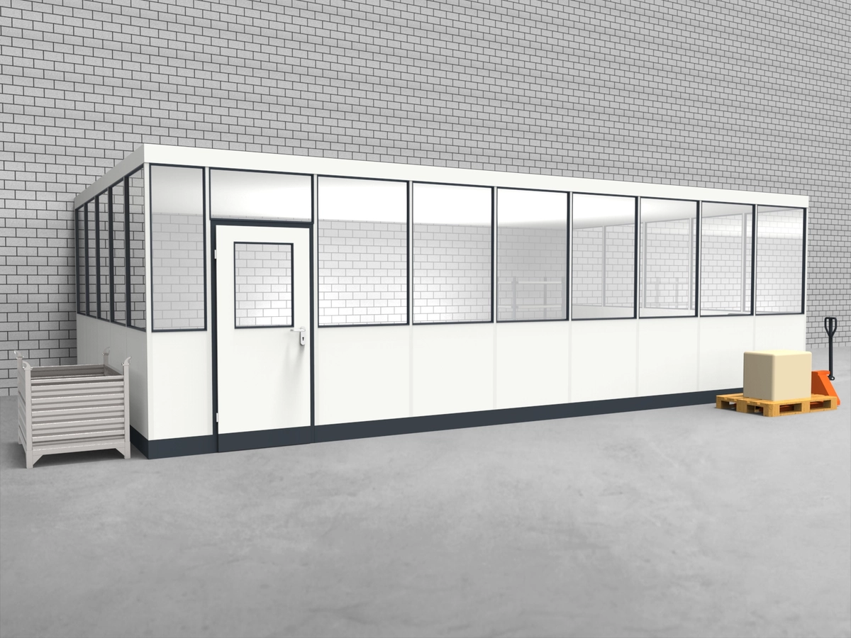 Aussenansicht für Hallenbüro 3-seitig 6,50 x 4,50 m System RS 45 von Becker Raumsysteme - Artikel HB3-6545