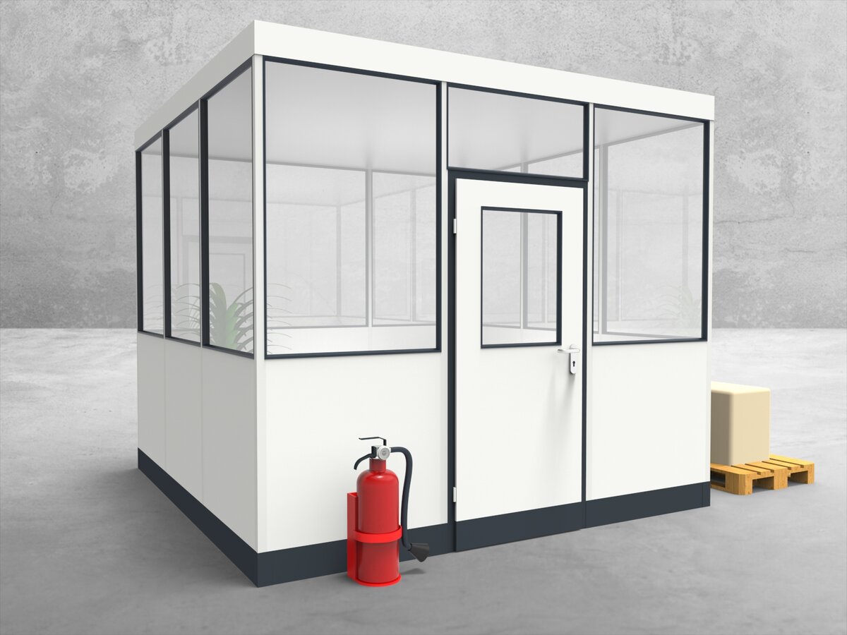 Aussenansicht für Hallenbüro 4-seitig 3,00 x 3,00 m System RS 45 von Becker Raumsysteme - Artikel HB4-3030