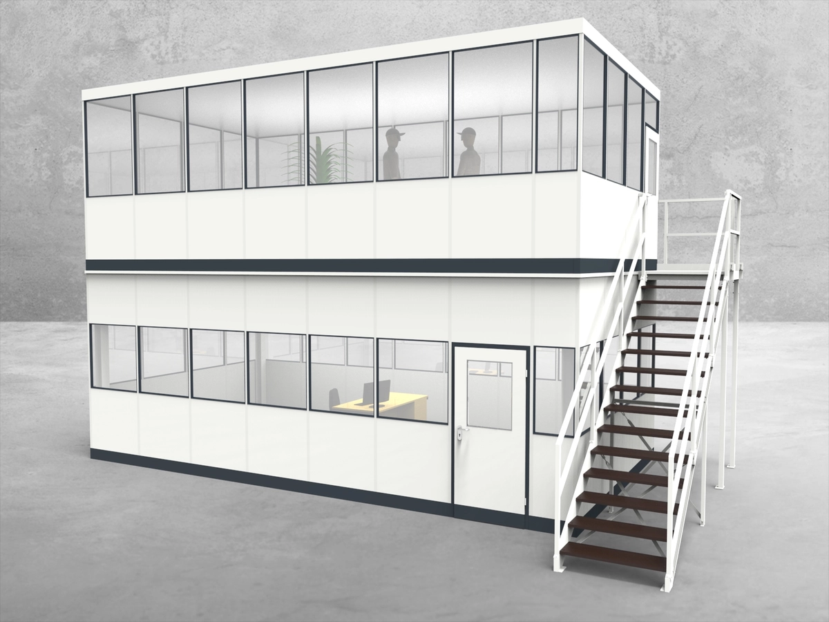 Aussenansicht für Hallenbüro als Doppelstock 4-seitig 7,50 x 4,00 m System RS 45 von Becker Raumsysteme - Artikel HD4-7540