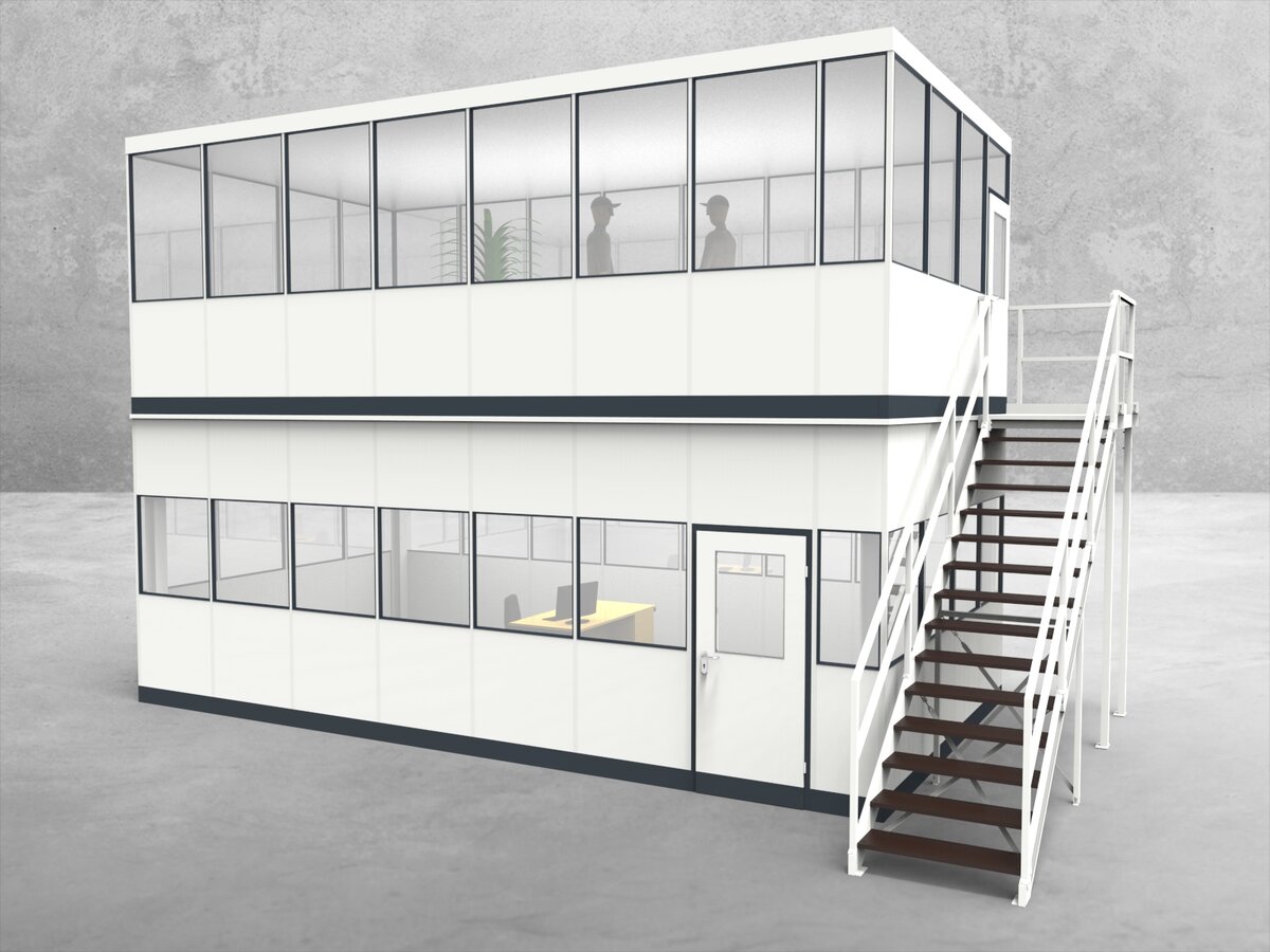 Aussenansicht für Hallenbüro als Doppelstock 4-seitig 7,50 x 4,00 m System RS 45 von Becker Raumsysteme - Artikel HD4-7540