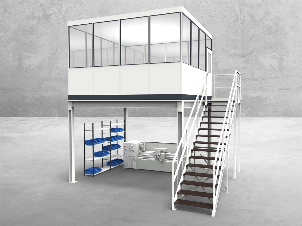 Aussenansicht für Hallenbüro auf Stahlbau 4-seitig 4,00 x 4,00 m System RS 45 von Becker Raumsysteme - Artikel HS4-4040