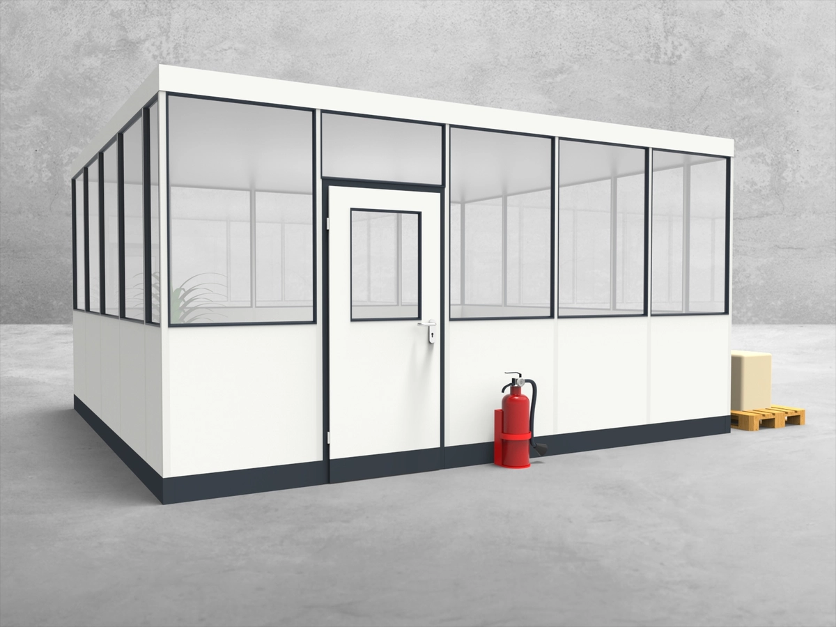 Aussenansicht für Hallenbüro 4-seitig 5,00 x 4,50 m System RS 45 von Becker Raumsysteme - Artikel HB4-5045