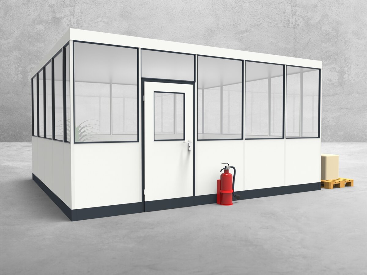 Aussenansicht für Hallenbüro 4-seitig 5,00 x 4,50 m System RS 45 von Becker Raumsysteme - Artikel HB4-5045