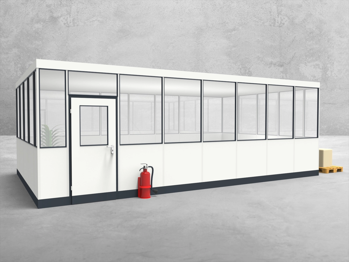 Aussenansicht für Hallenbüro 4-seitig 7,50 x 4,50 m System RS 45 von Becker Raumsysteme - Artikel HB4-7545