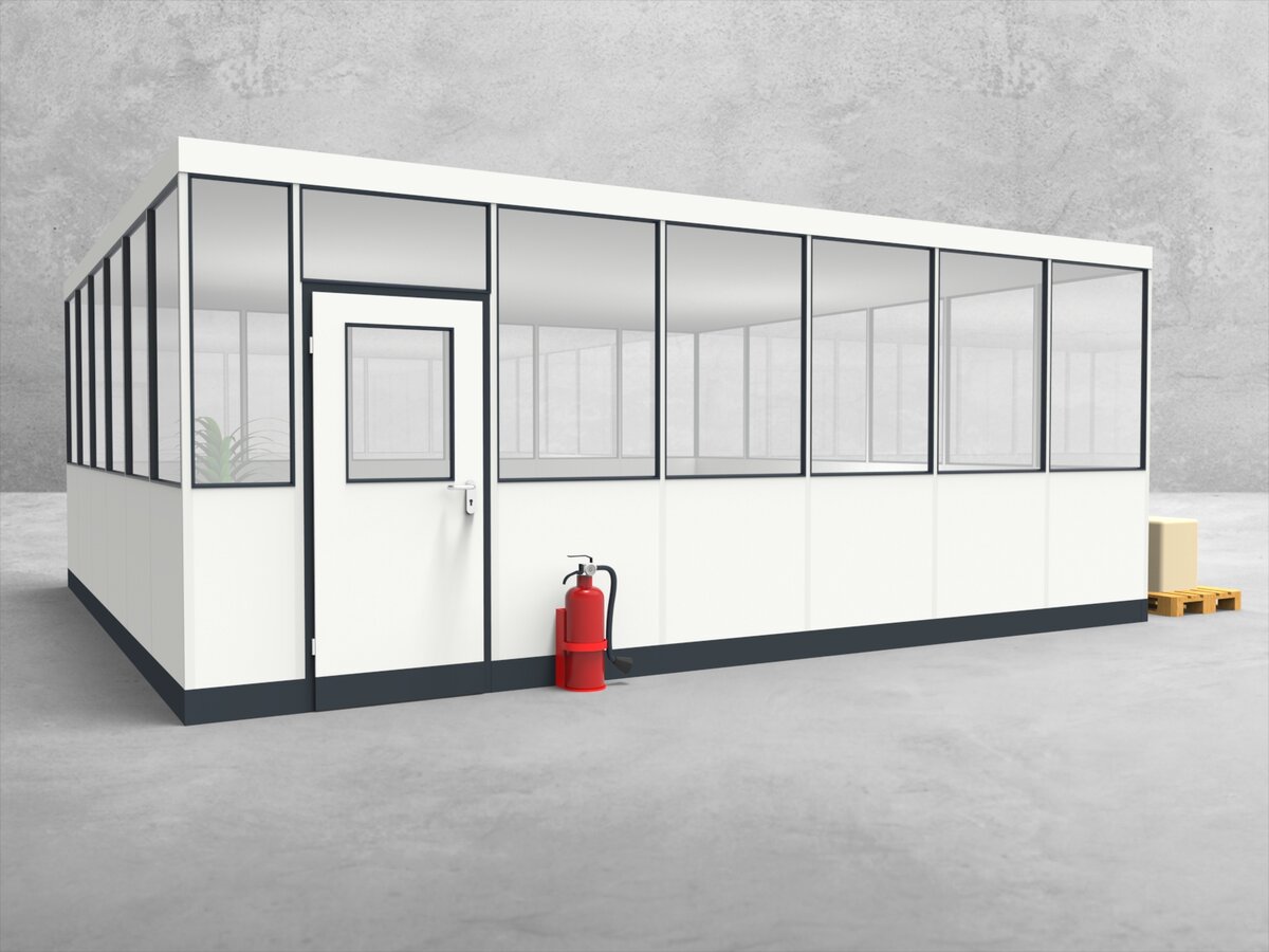 Aussenansicht für Hallenbüro 4-seitig 6,50 x 6,00 m System RS 45 von Becker Raumsysteme - Artikel HB4-6560