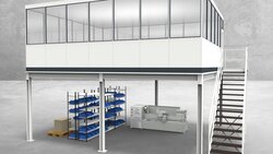 Hallenbüro auf Stahlbau 4-seitig 7,00 x 6,00 m 42 m² (HS4-7060)