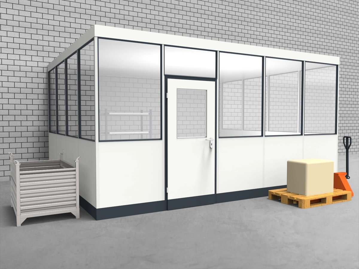 Aussenansicht für Hallenbüro 3-seitig 5,00 x 4,00 m System RS 45 von Becker Raumsysteme - Artikel HB3-5040