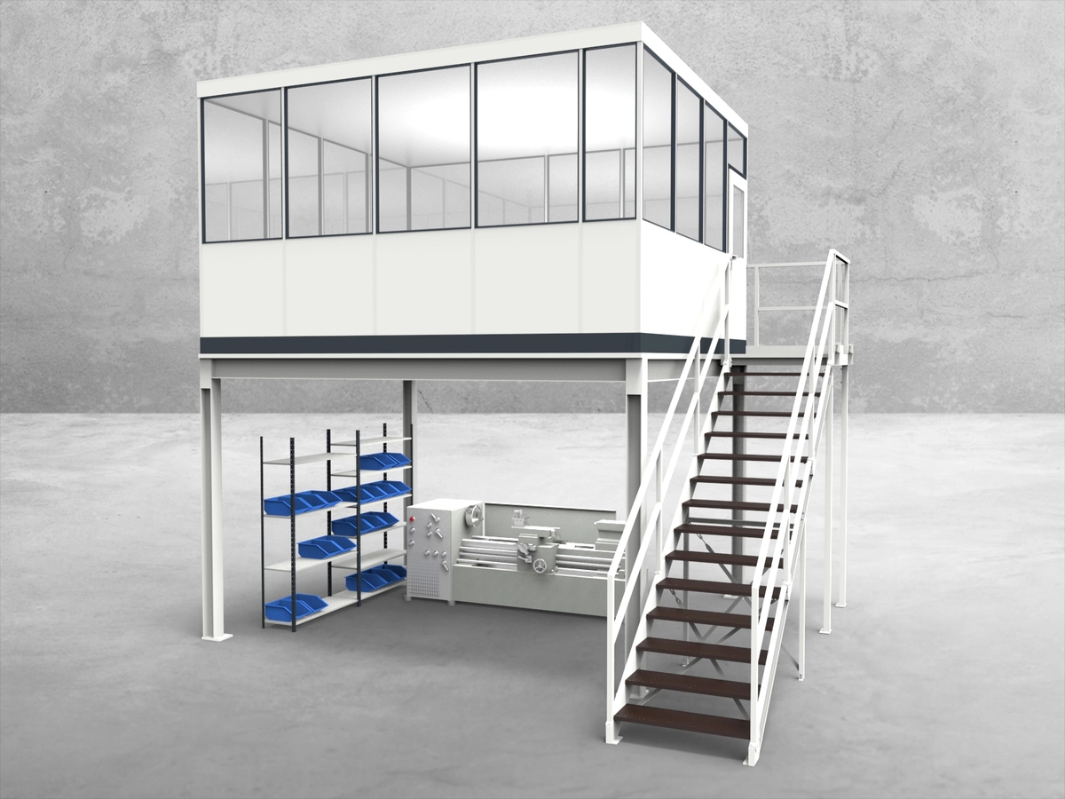 Deckenkonstruktion für Hallenbüro auf Stahlbau 4-seitig 4,50 x 3,50 m System RS 45 von Becker Raumsysteme - Artikel HS4-4535