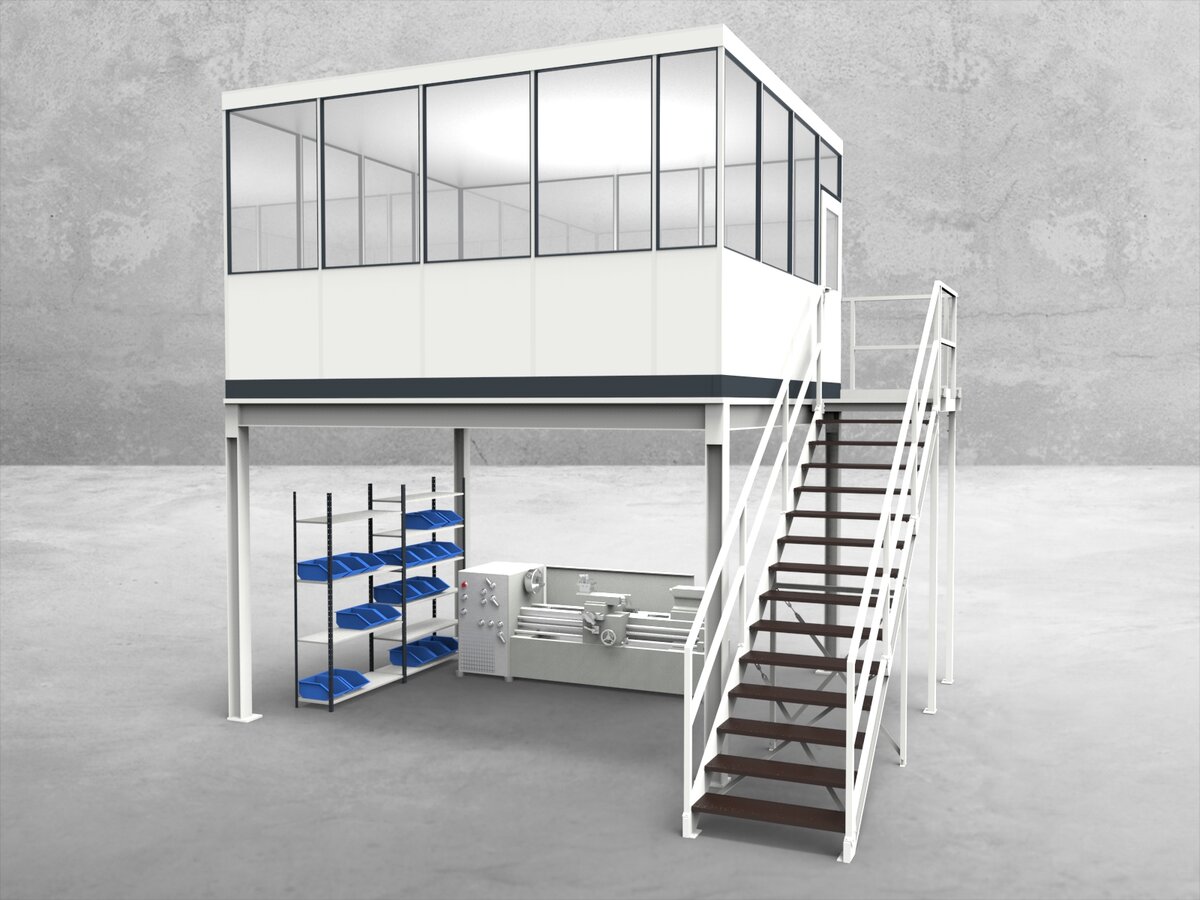 Deckenkonstruktion für Hallenbüro auf Stahlbau 4-seitig 4,50 x 3,50 m System RS 45 von Becker Raumsysteme - Artikel HS4-4535