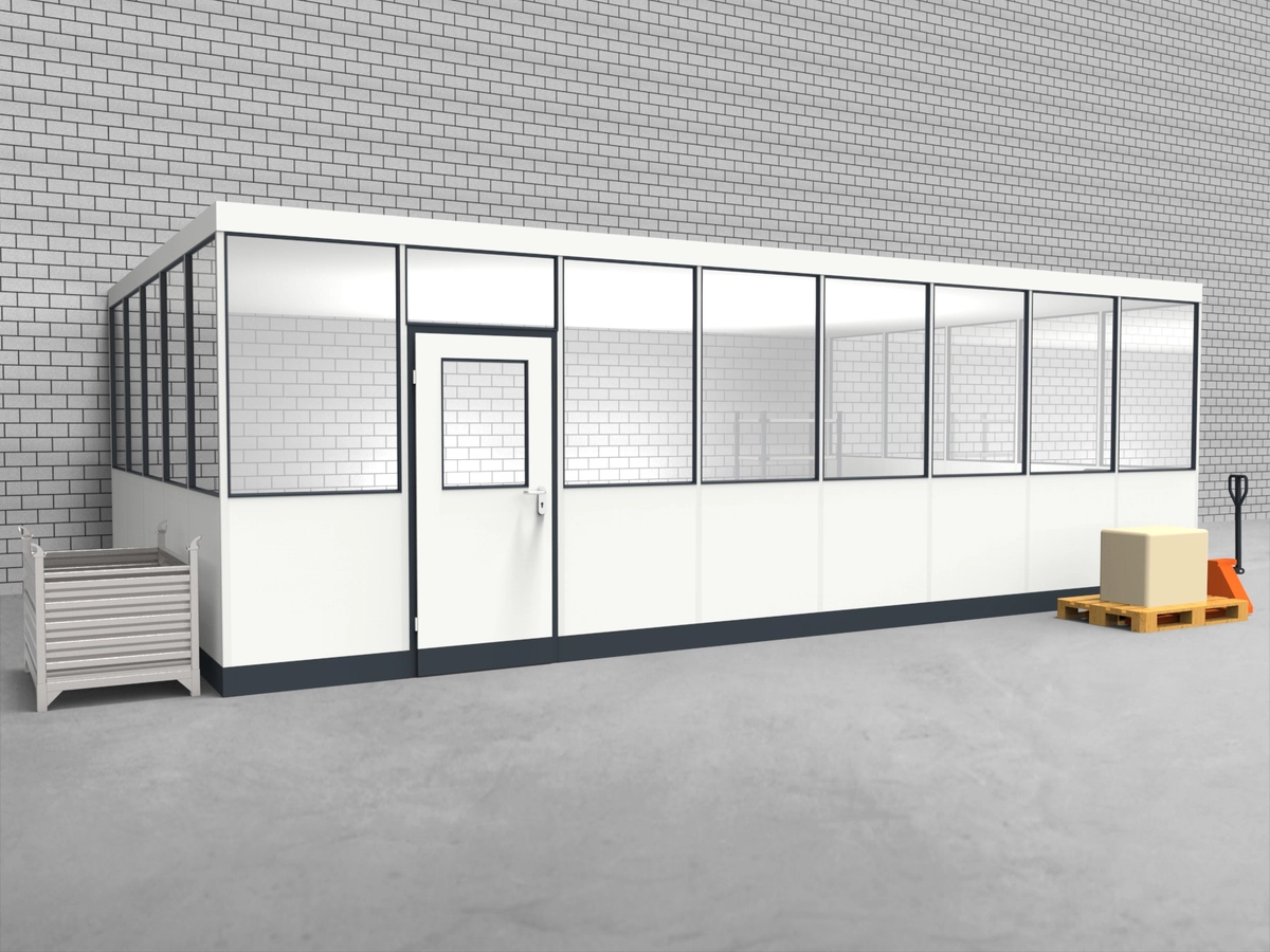 Aussenansicht für Hallenbüro 3-seitig 6,50 x 6,00 m System RS 45 von Becker Raumsysteme - Artikel HB3-6560