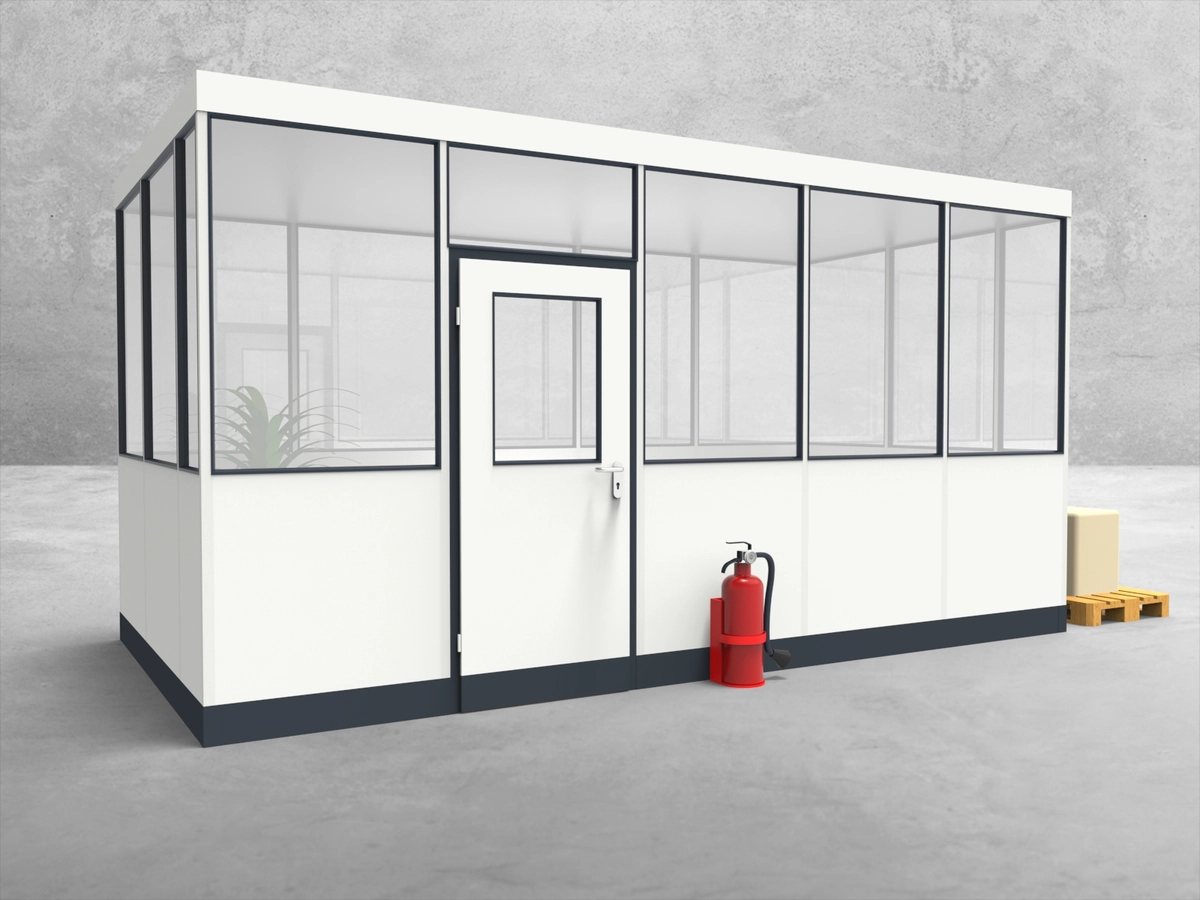 Aussenansicht für Hallenbüro 4-seitig 5,00 x 2,50 m System RS 45 von Becker Raumsysteme - Artikel HB4-5025