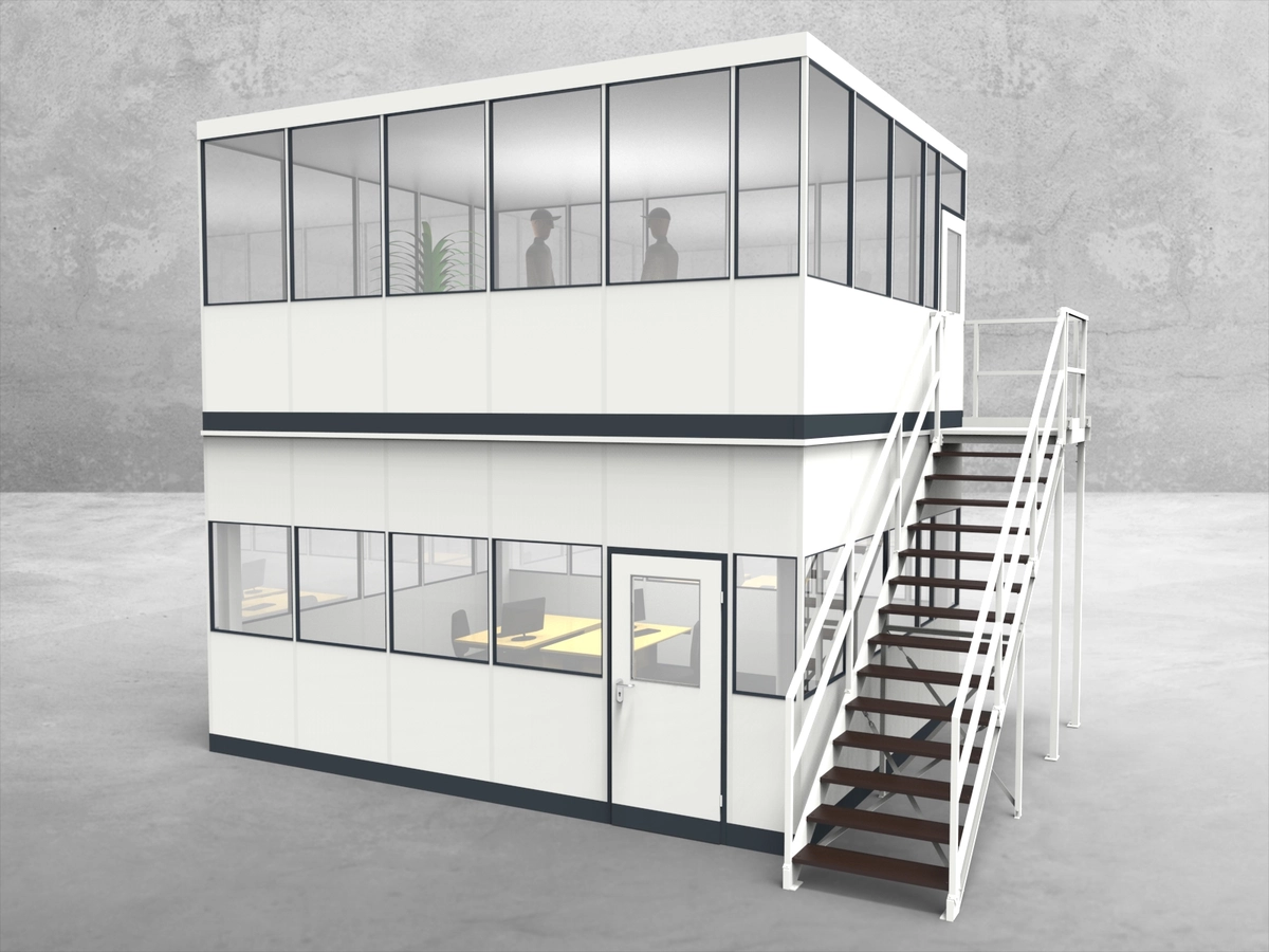 Aussenansicht für Hallenbüro als Doppelstock 4-seitig 5,50 x 4,50 m System RS 45 von Becker Raumsysteme - Artikel HD4-5545