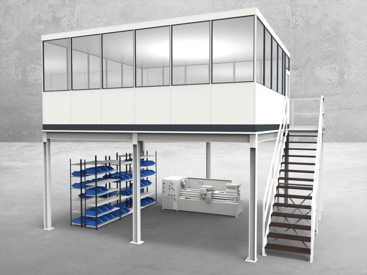 Aussenansicht für Hallenbüro auf Stahlbau 4-seitig 6,00 x 5,50 m System RS 45 von Becker Raumsysteme - Artikel HS4-6055