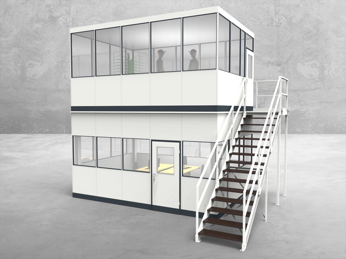 Aussenansicht für Hallenbüro als Doppelstock 4-seitig 5,00 x 3,50 m System RS 45 von Becker Raumsysteme - Artikel HD4-5035