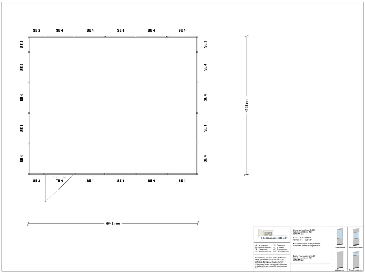 Innenansicht für Hallenbüro 4-seitig 5,50 x 4,50 m System RS 45 von Becker Raumsysteme - Artikel HB4-5545