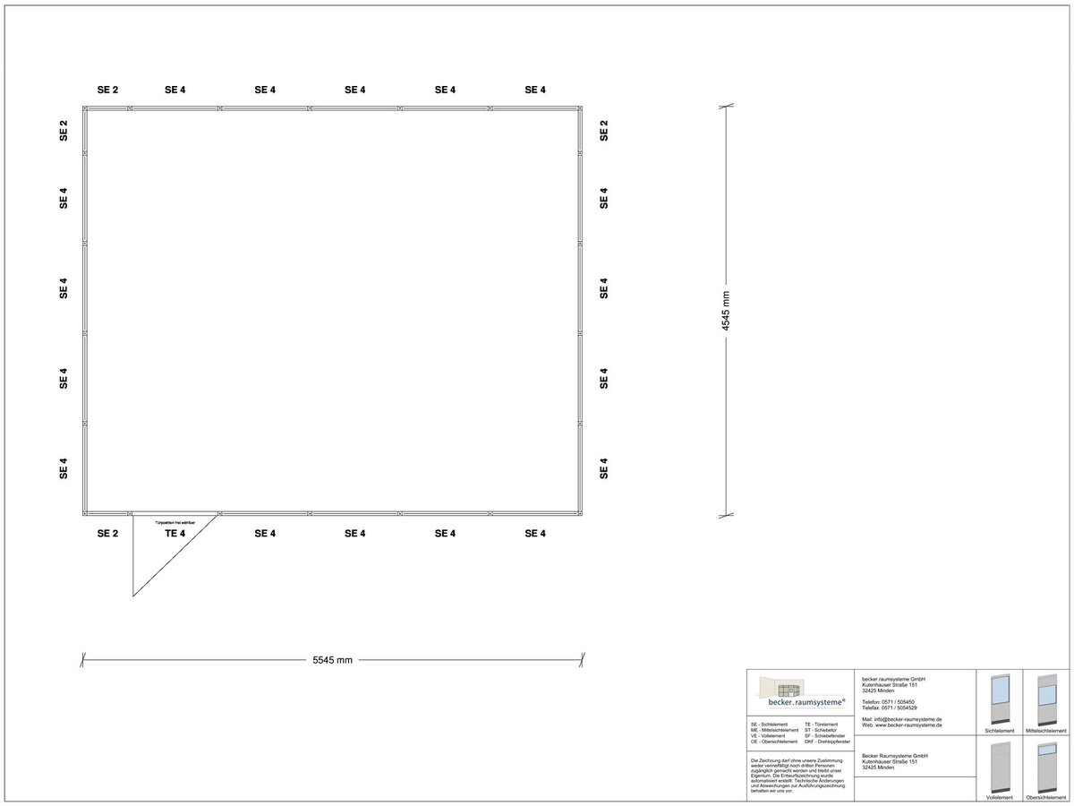 Innenansicht für Hallenbüro 4-seitig 5,50 x 4,50 m System RS 45 von Becker Raumsysteme - Artikel HB4-5545